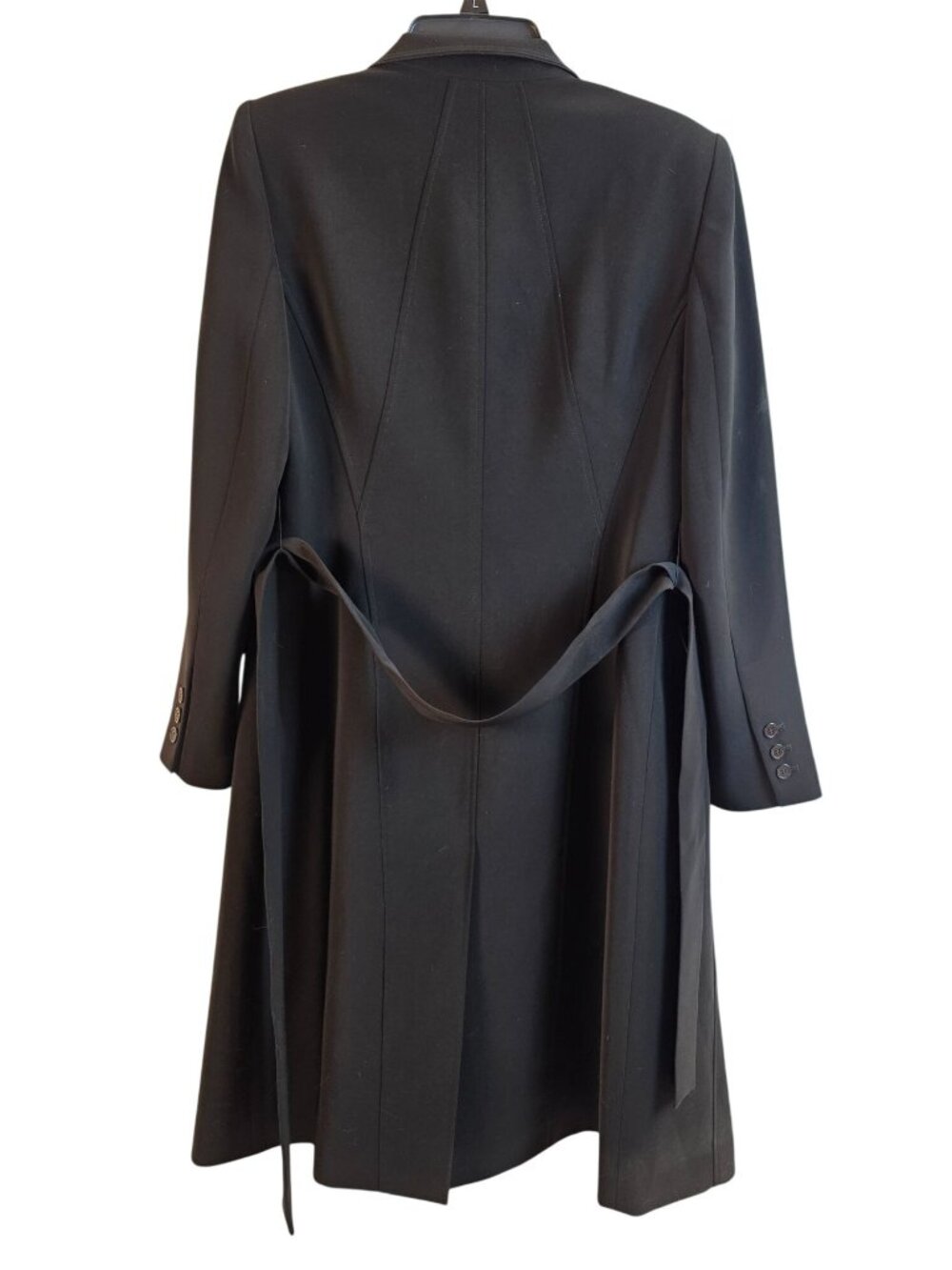 Anne Klein Black Belted Long Coat Women Size 6 Single Breasted Dress Coat - Picture 4 of 9